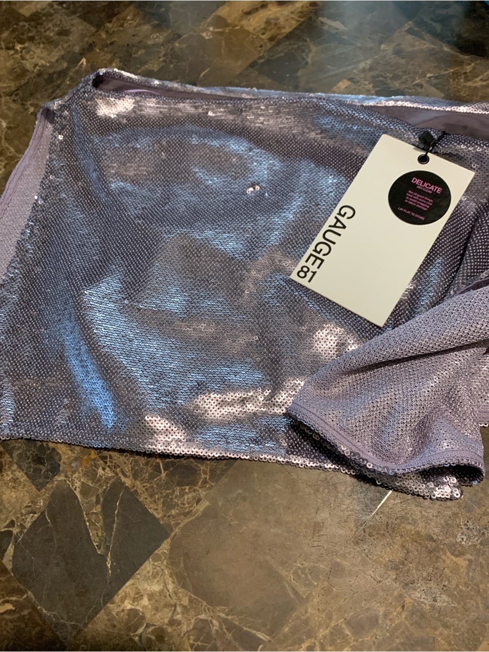 Gauge81 Moville Sequin Asymmetric Crop Top Lilac Womens Size Medium